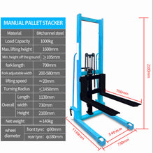 Load image into Gallery viewer, MANUALLY PALLET STACKER Hand forklift Brand new
